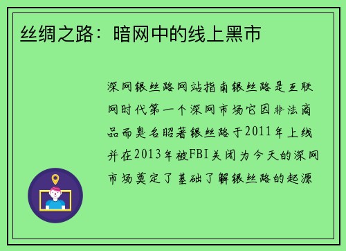 丝绸之路:暗网中的线上黑市